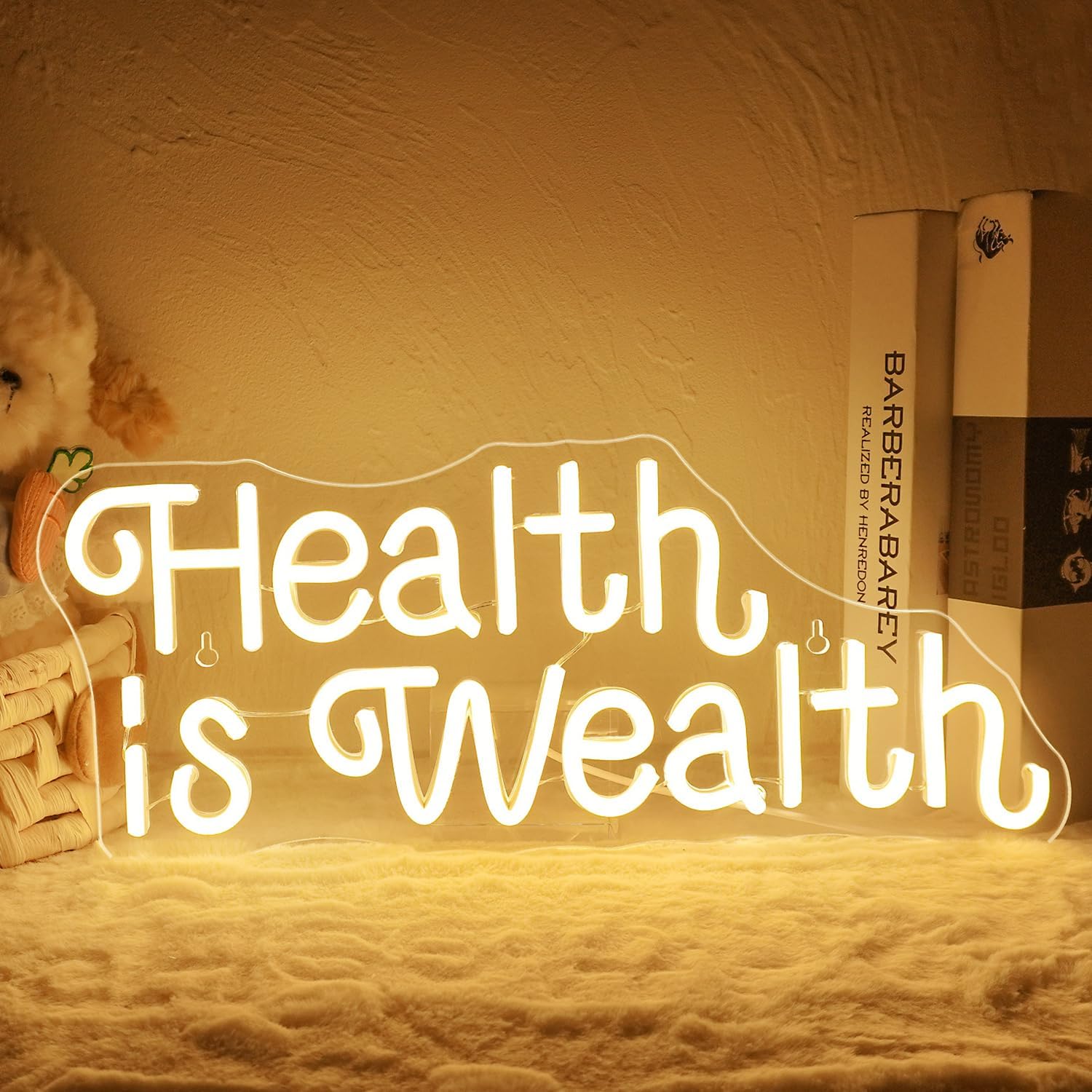 Health Wellness Gym - สุขภาพคือความมั่งคั่ง ป้ายไฟนีออน LED ใช้พลังงาน USB สำหรับยิม