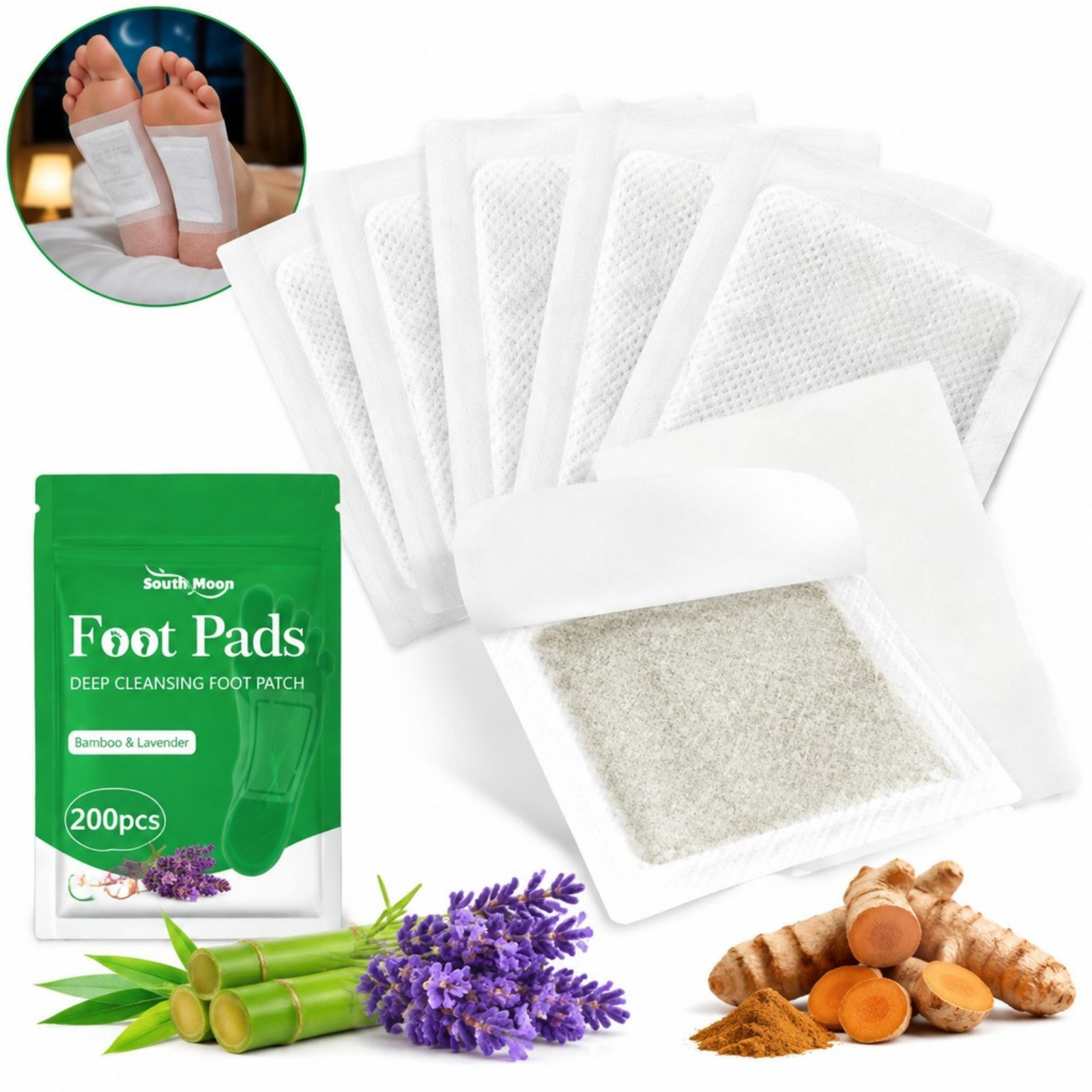 Detox Foot Patch - แผ่นแปะดูแลเท้าขมิ้น 12/36/60/120 ชิ้น ช่วยเพิ่มความชุ่มชื้น บรรเทาอาการระคายเคือง ปรับปรุงการนอนหลับ